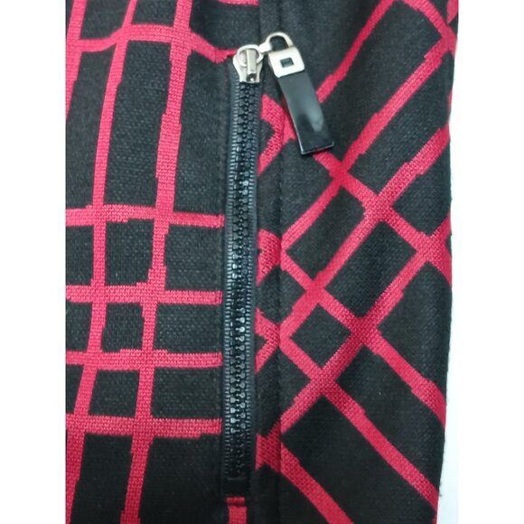 Cafe Au Lait Womens Button Front Black/Red Plaid Vest Medium Zip Pockets Stretch - Picture 4 of 9